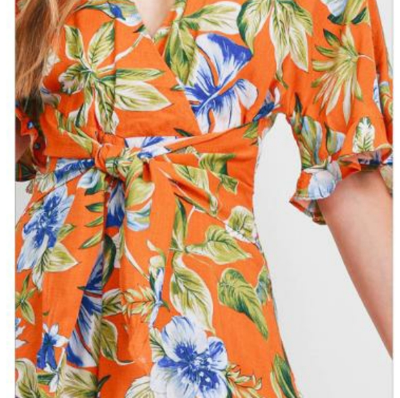 SKYLAR + MADISON Vibrant Rust Tropical Romper - Picture 4 of 7